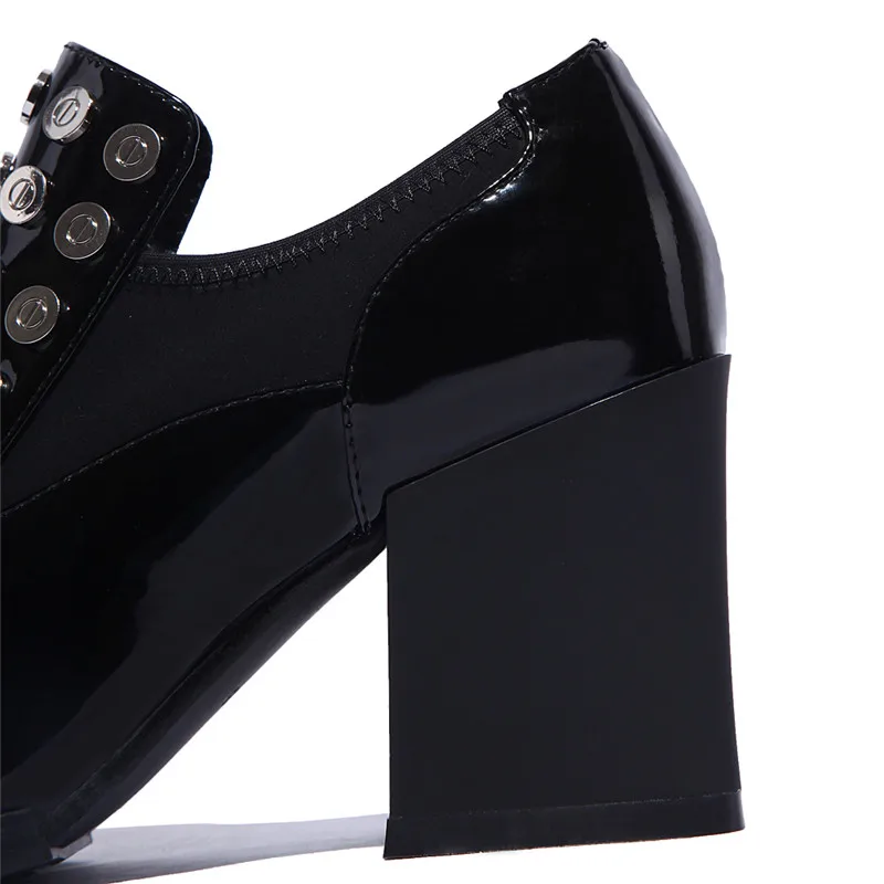 MSFAIR Pointed Toe Square heel Mary Janes Women Pumps Metal Decoration High Heels Zapatos Mujer Women Shoes Pumps Shoes Woman Women's Shoes