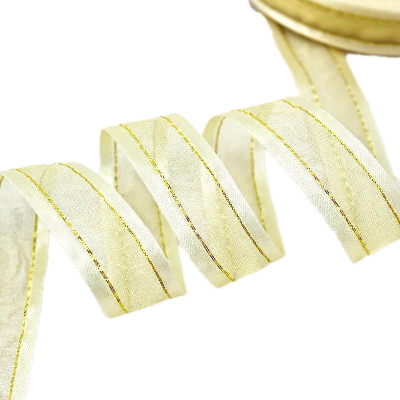 Buy 20mm Pale Gold broadside golden edge organza