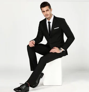 

(Jacket+Pants) Men's Black Work Wear Business Formal Suit Set 2 Pieces Men Wedding Groom Suit Bestman Single Breasted Suits