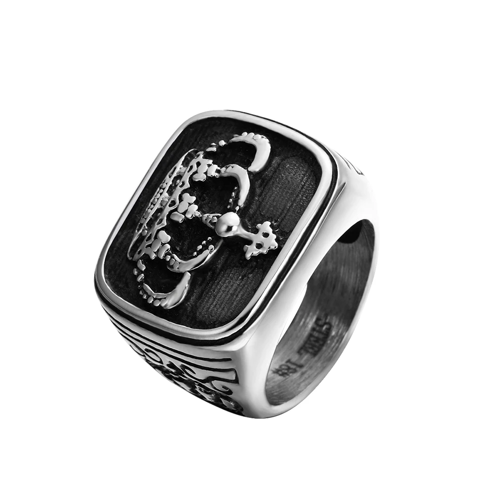 

ZMZY Unique Imperial Vintage Gothic Punk Big Stainless Steel Biker Rings for Men Carved Crown Ring Women Jewelry