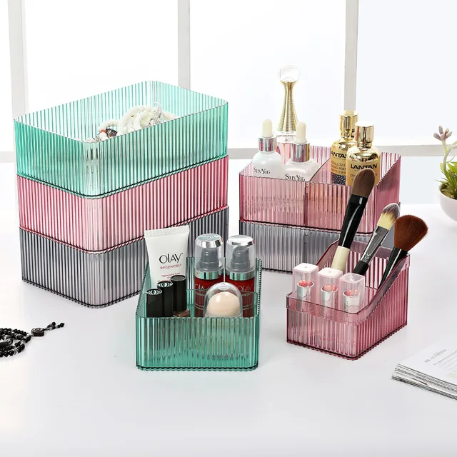 Solid Color Transpa Table Storage Box Dressing Cosmetic Solid Color Transpa Table Storage Box Dressing Cosmetic Plastic Office Racks Makeup Finishing