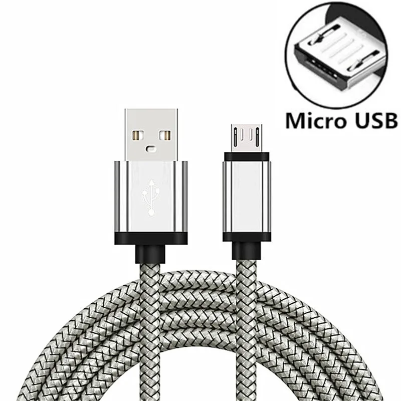 Micro usb кабель для зарядки и передачи данных, кабель для зарядки, шнур для зарядки Android, 2/3 м, Usb кабель для Xiaomi Redmi 4 7 Note 6 5 Pro - Цвет: Серебристый