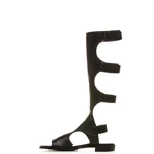 Carpaton/ г. Новые модные однотонные женские высокие сапоги до колена из искусственной кожи с разноцветными ремешками и открытым носком