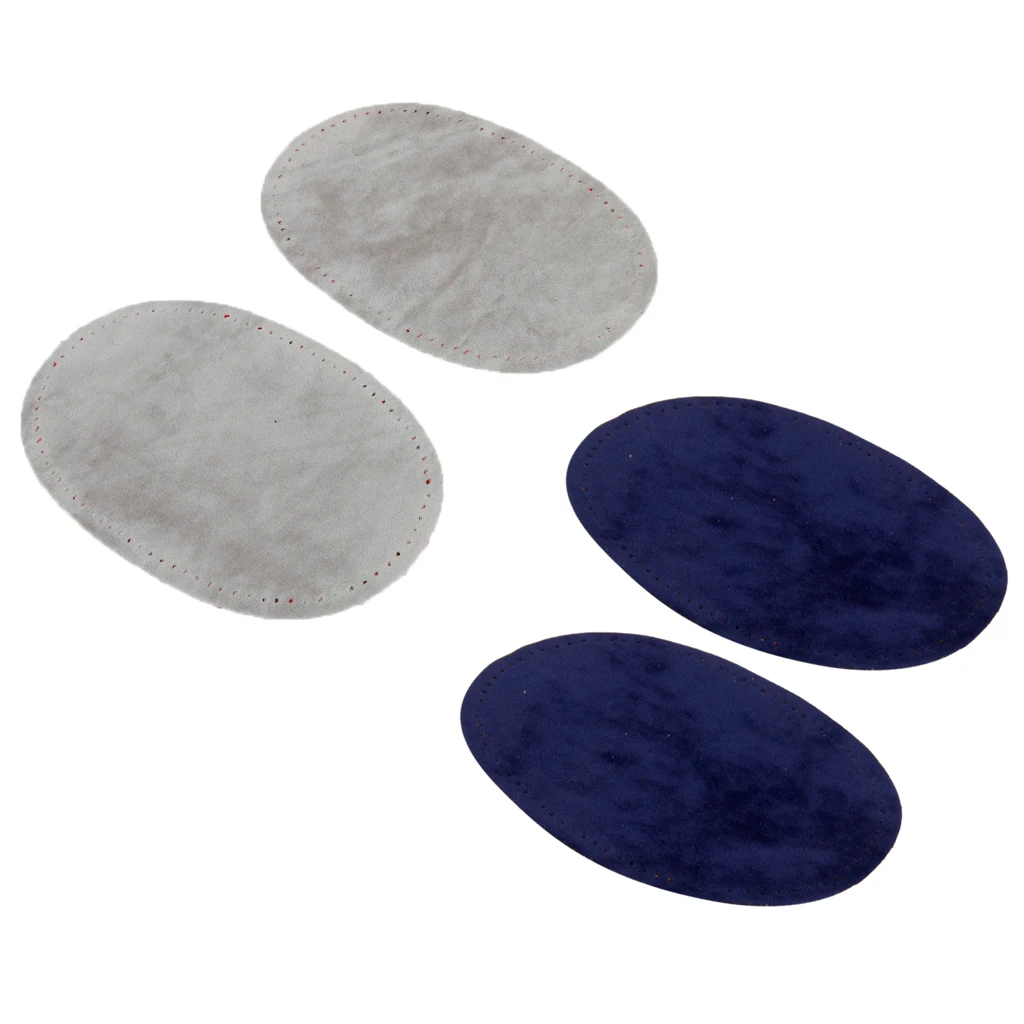 2 Pair Sew-on Suede Oval Elbow Knee Patches DIY Jeans Repair Supplies Grey Blue