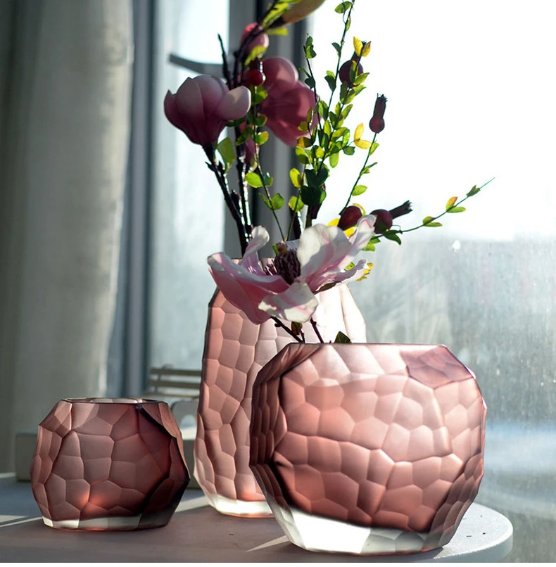 Современная цветная стеклянная ваза ручной работы орнамент настольная Геометрическая ваза для цветов Свадебные украшения дома вазы