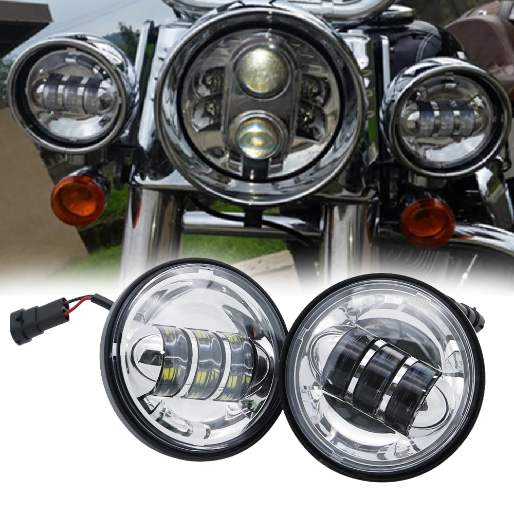 2PCS Chrome Black 4.5 Inch LED Passing Light Spot Driving Lamp LED Fog Lights for Harley Davidson Motorcycles 4.5 Lights (1)