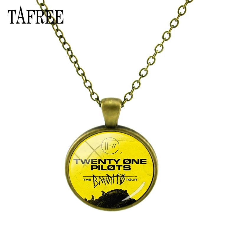 

TAFREE Fashion Music Band Twenty One Pilots Round Shape Necklace High Quality Cabochon Dome Antique Bronze Plated Necklaces TO25
