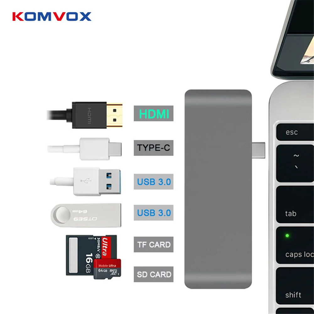 

Aluminum Alloy 4K HDMI USB-C Type-C USB 3.0 Hub Splitter Adapter TF / Micro SD Card Reader for Macbook pro 2015 2016