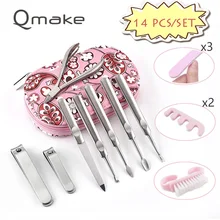 14 шт. маникюрный набор, набор инструментов, педикюрные наборы, нержавеющая сталь, машинка для стрижки ногтей, триммер, буферы, инструменты для ногтей, полированные пилки