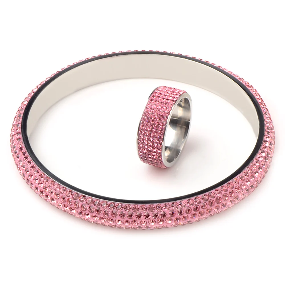 Chanfar модный красочный комплект украшений кристалл нержавеющая сталь браслет и кольцо для невесты свадебные женские вечерние ювелирные изделия подарок - Окраска металла: Light pink
