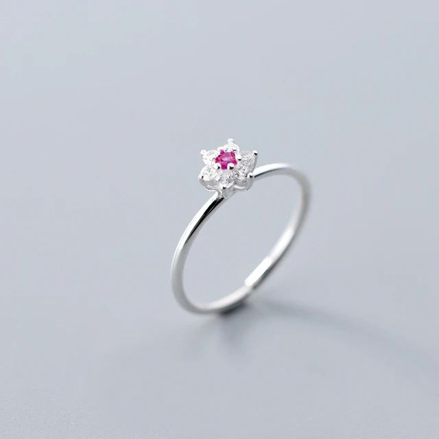 MloveAcc Sterling Silver 925 Oringinal In Rings for Women Flower with Pink CZ Elegant Lovely Adjustable Rings Brand Jewelry