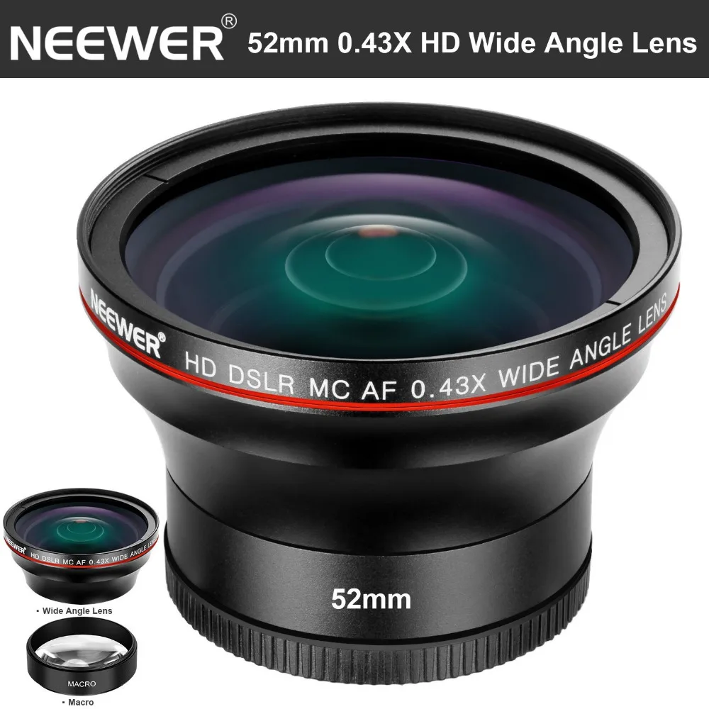 Neewer 52 мм 0.43X HD широкоугольный объектив макро крупным планом Порционный объектив без искажений цифровой высокой четкости для Nikon DSLR камеры