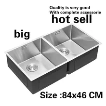 Бытовой стандарт vogue большая кухонная ручная раковина двойной паз 304 нержавеющая сталь Горячая 84x46 см