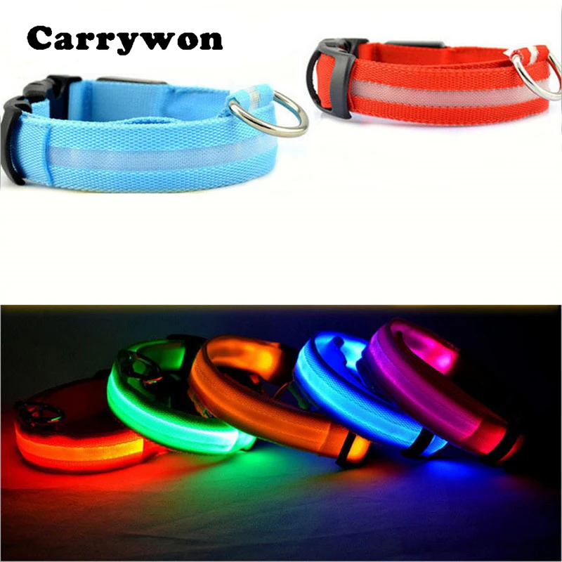 Carrywon Lighted Led Dog Collar Night Safety Light up Flashing Glow in the Dark Luminous Collars