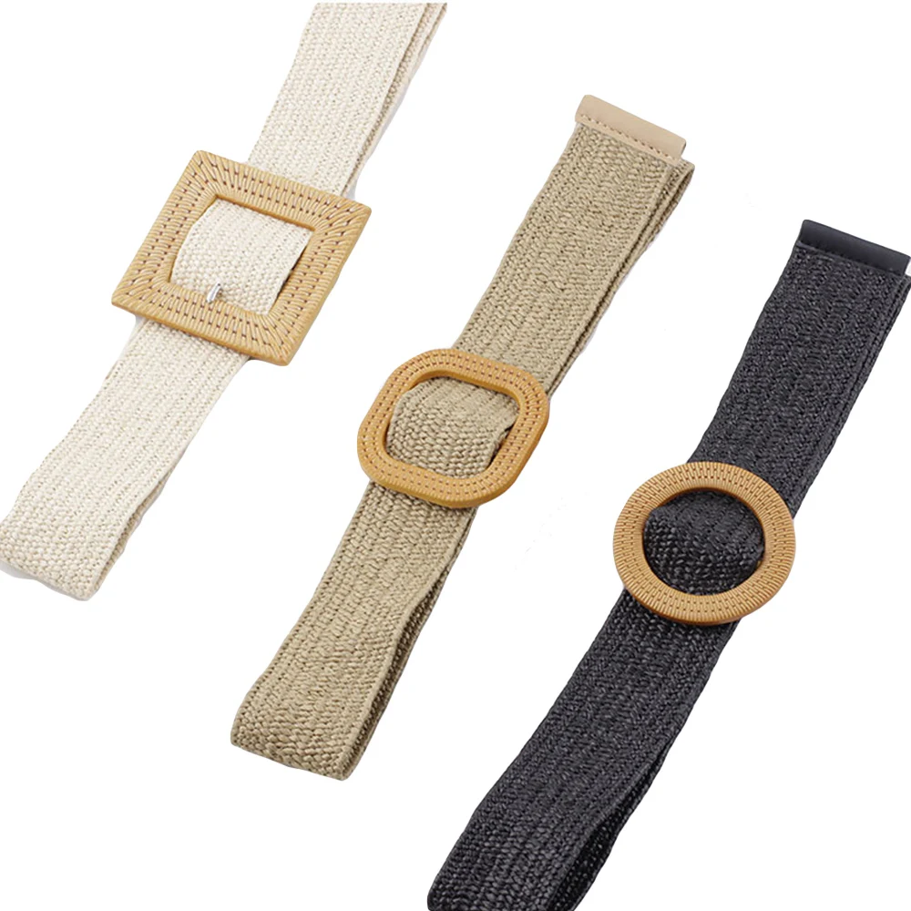 Women's Braided Woven Belt Round Square Buckle Casual Jeans Dress Decor Belts BLTYN0342