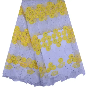 

Yellow Color French Milk Silk Lace Fabric 2019 High Quality African French Lace Fraric With Stones For Nigerian Wedding F1395