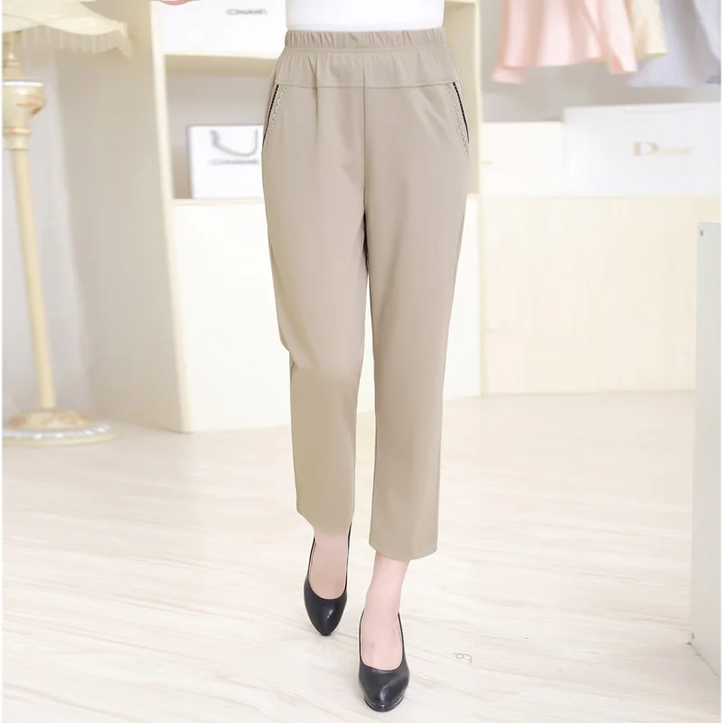 Cintura caqui Media Invierno Negro Pantalones Alta Nueva Vieja Tamaño Mujeres Y Elástico Casuales Llegada Más P016 Zq8p8