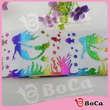 Последняя голограмма grosgrain " 75 мм 100 ярдов Радуга Русалка печатная лента принимаем на заказ и оптом