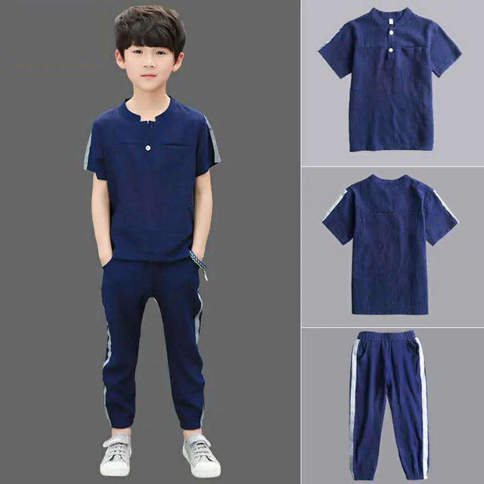 Summer Cool Children's Sets Solid Color Casual Teens Children Clothing Baby Boys Clothes Cute T-Shirt+Shorts 2Pcs |