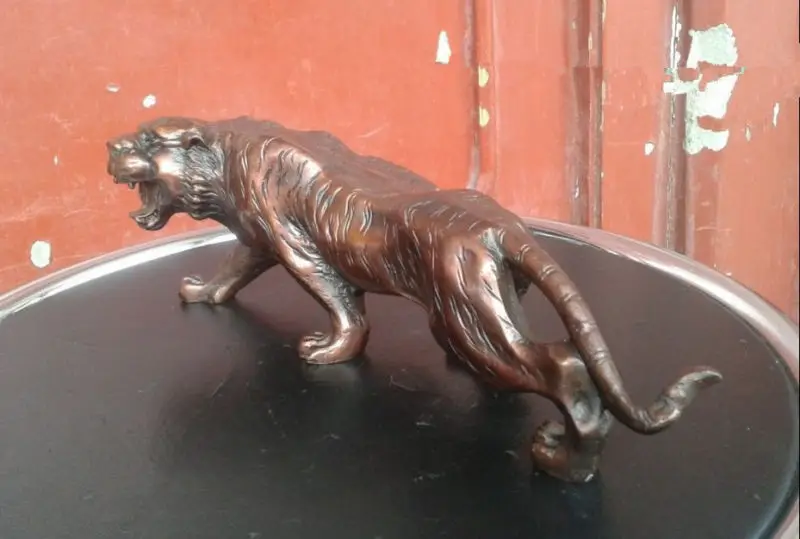 Chinese Fengshui Copper brass Animal Zodiac Year Lucky Tiger Statue