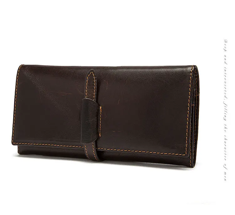 MJ Men's Genuine Leather Wallet Bi-Fold Real Leather Long Wallet for Men Quality Card Holder Male Purse Coin Pocket Dark Coffee (6)
