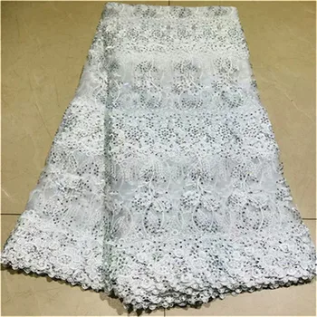 

African lace fabric 2019 white high quality african French tulle lace fabric with stone guipure nigerian lace fabrics 5 yards