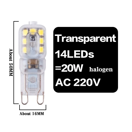 G4 G9 светодиодный кукурузная лампочка люстра лампа 110V 220V Точечный светильник COB 14 светодиодный s 22 светодиодный s 32 светодиодный s SMD 2835 заменить 20 Вт, 30 Вт, 40 Вт, 50 Вт галогенная лампа светильник - Испускаемый цвет: G9 Transparent 14LED