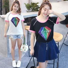 Ubetoku Лето г. Женская хлопковая футболка дамы короткий рукав рубашка блёстки diamond Топы корректирующие 4XL плюс размеры Модная женская одежда