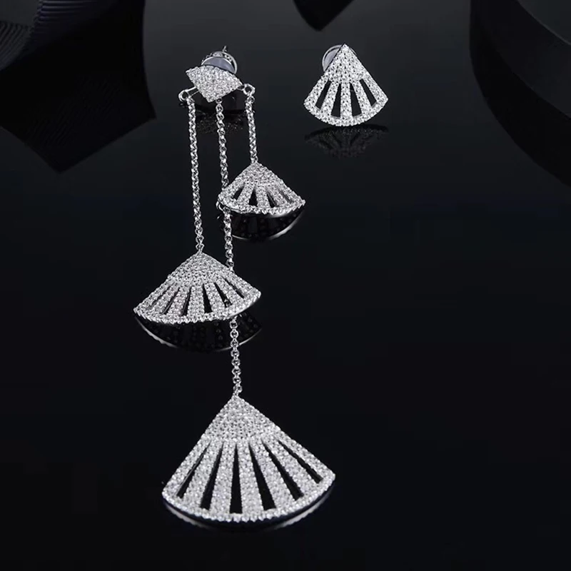 

S925 Sterling Silver Fan Stud Earrings with Zircon Fashion Jewelry Fits Moroccan Jewelry Matching Gifts Women Jewelry