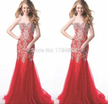 Rot Elegantes Abendkleid Für Partei Sweetheart Kristall Prom Kleider 2016 Freies Verschiffen Tulle-nixe vestidos de fiesta