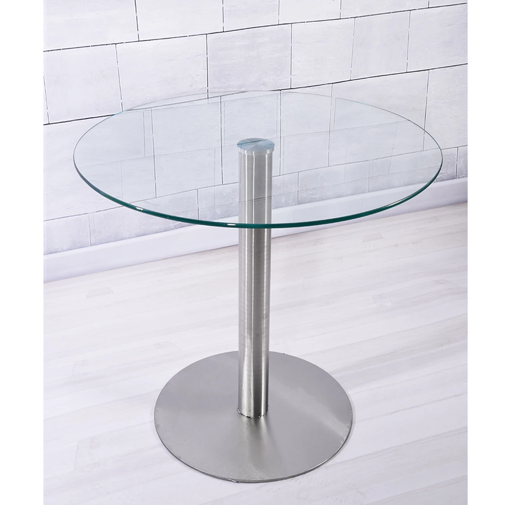 Round Dining Table Modern 10mm Clear Tempered Glass Vitreous Stainless Steel Base Living Room Furniture dropshipping