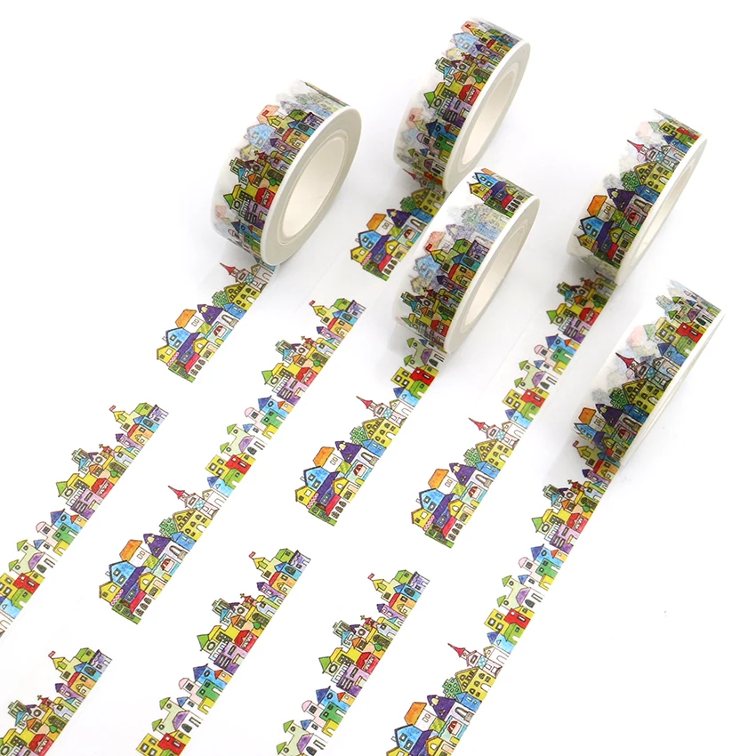 1 PCS Creative Colored Building Houses Washi Tape Adhesive Paper Tape