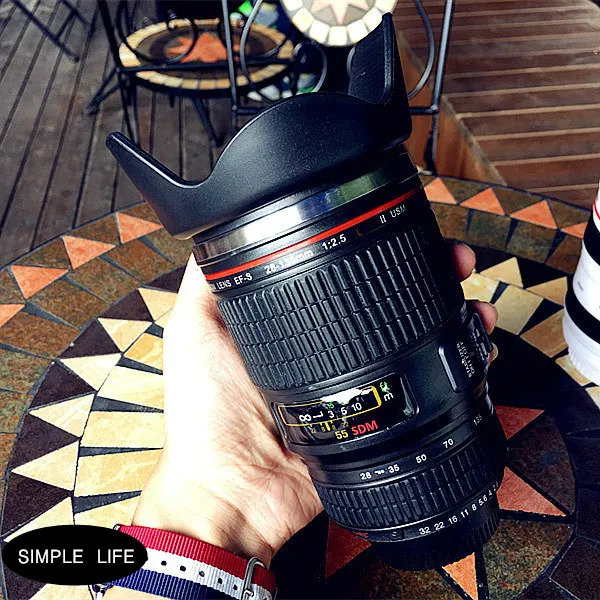 

Simple life creative personality SLR camera lens thermos cup holding stainless steel vacuum coffee cup desktop office mug