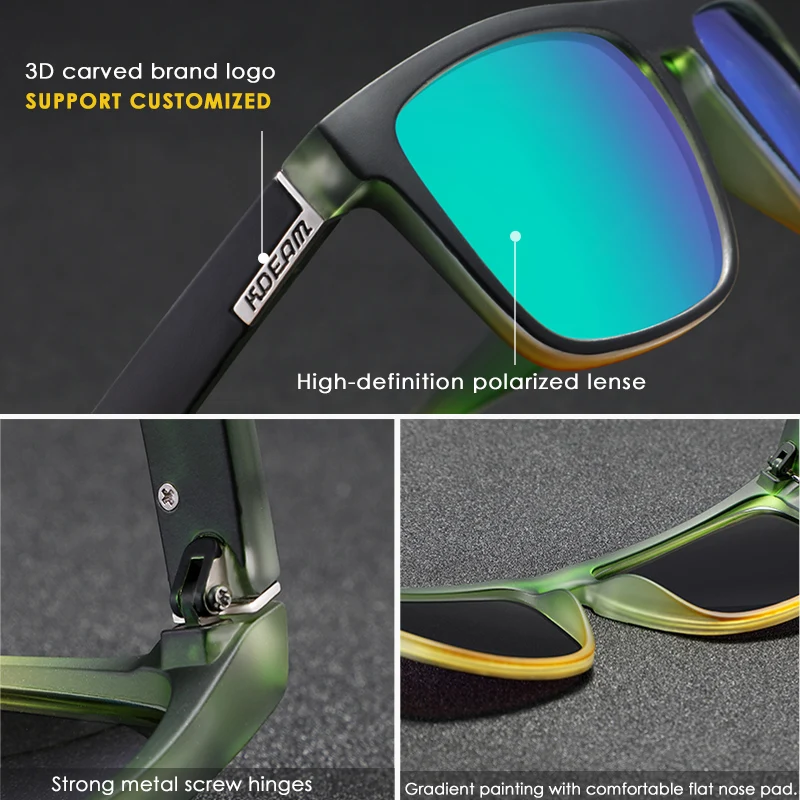 Новое поступление красивые Цвета блок дизайн солнцезащитные очки Для мужчин квадратное зеркало зеленый поляризованные линзы UV400 защиты KD156-C8 KDEAM