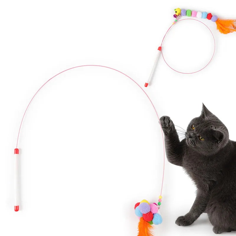

Cat Toy Feather Wand Interactive Pet Cat Kitten Chaser Teaser Steel Wire Wand with Bell Beads for Cat Exercise Play Fun Gifts