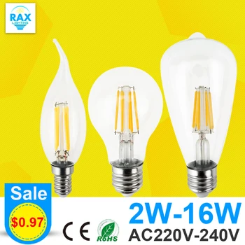 Antique Retro Vintage LED Edison Bulb E27 LED Bulb E14 Filament Light 220V Glass Bulb Lamp 4W 8W 12W 16W Candle Light Lamp