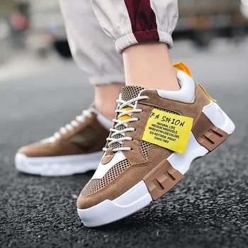 

New Breathable Mesh Men'S Casual Sports Shoes Harajuku Thick Bottom Height Increasing Hard-Wearing Trend Lace-Up Men Shoes Male