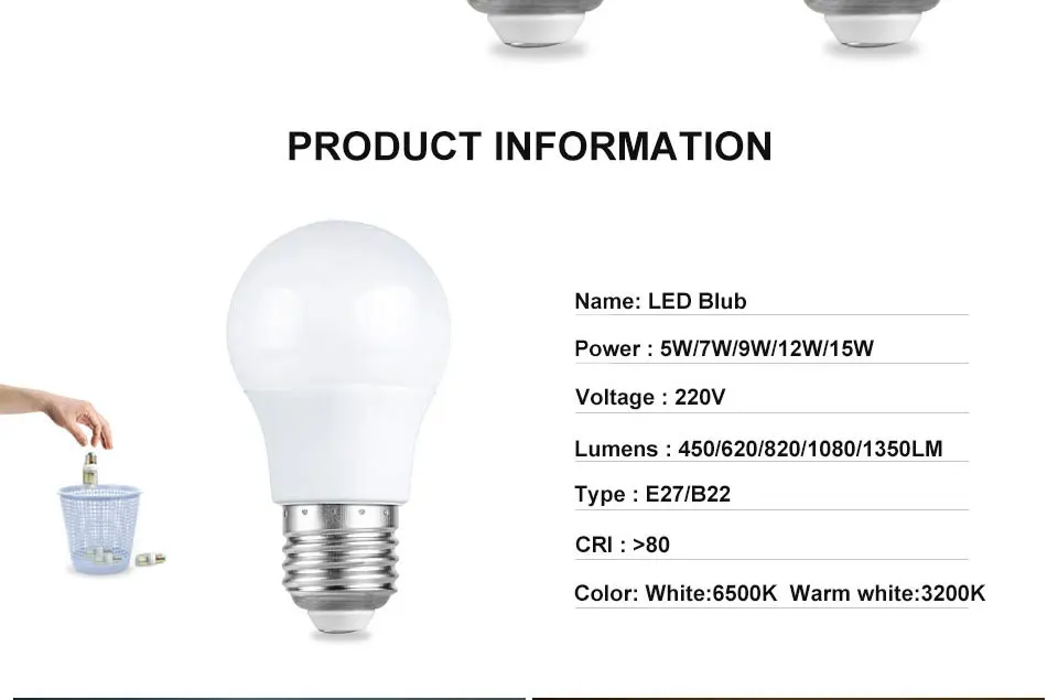 LED Bulb E27 110V 220V High Brightness Conventional LED light 5W 7W 9W 12W 15W 18W bedroom lamp Livingroom Lamps Nature White (2)