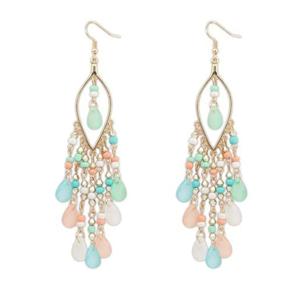 

Trendy Style 1Pair Women Charm Bohemian Colorful Beads Ear Drops Dangle Tassels Earrings Hot Popular Fashionable Classic Girl Wo