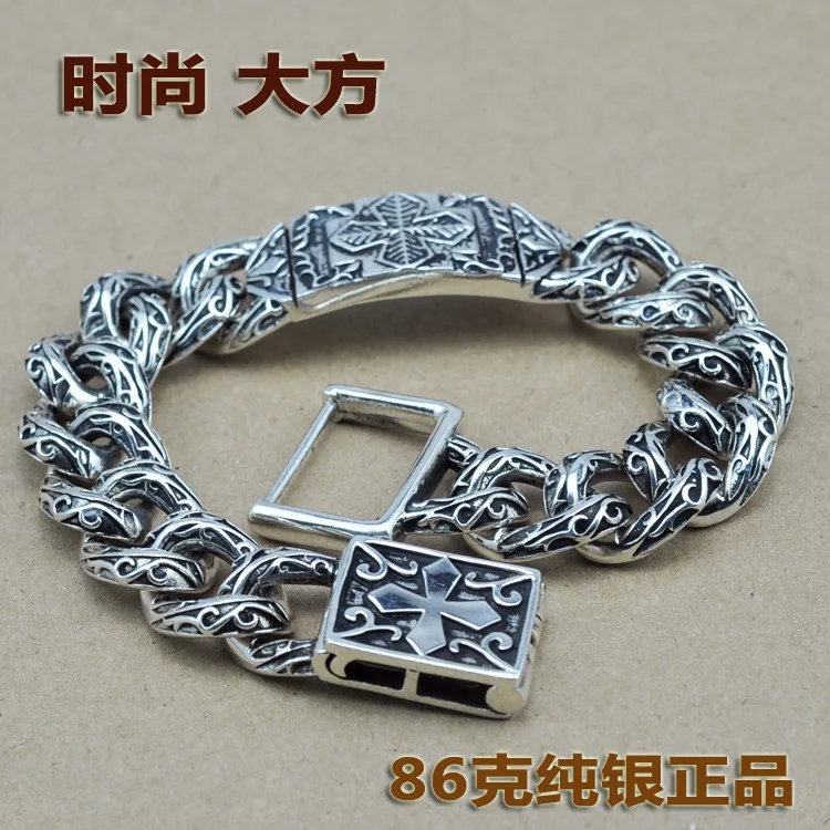 

Thai Silver Bracelet S925 Sterling Silver Bracelet Male high-end Retro Domineering Boss Chain Genuine