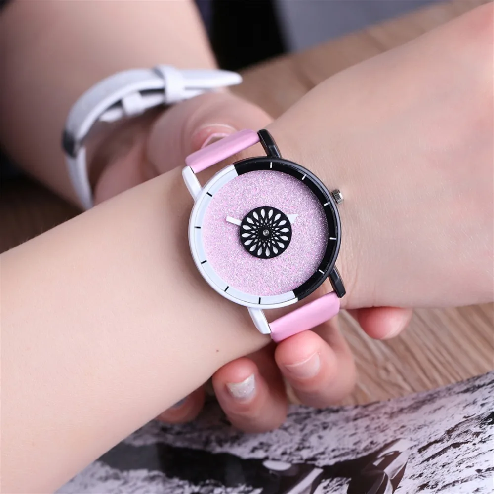 Girls' Pink Watch Candy Color Starry Frosted Watches Women Stylish