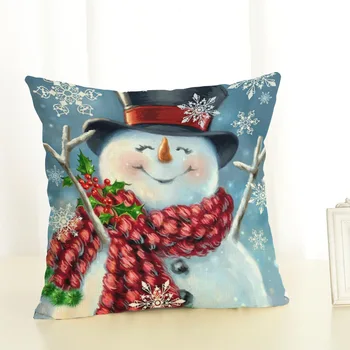 

2020 Happy New Year Merry Christmas Decorations for Home New Christmas Snowman Snowflake Square Linen Pillowcase Navidad Natal