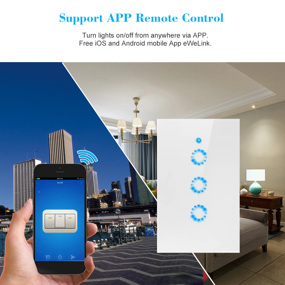 Умный настенный выключатель ITEAD Sonoff T1 ЕС США Wi Fi RF 433/ APP/сенсорное управление 1 /2 /3