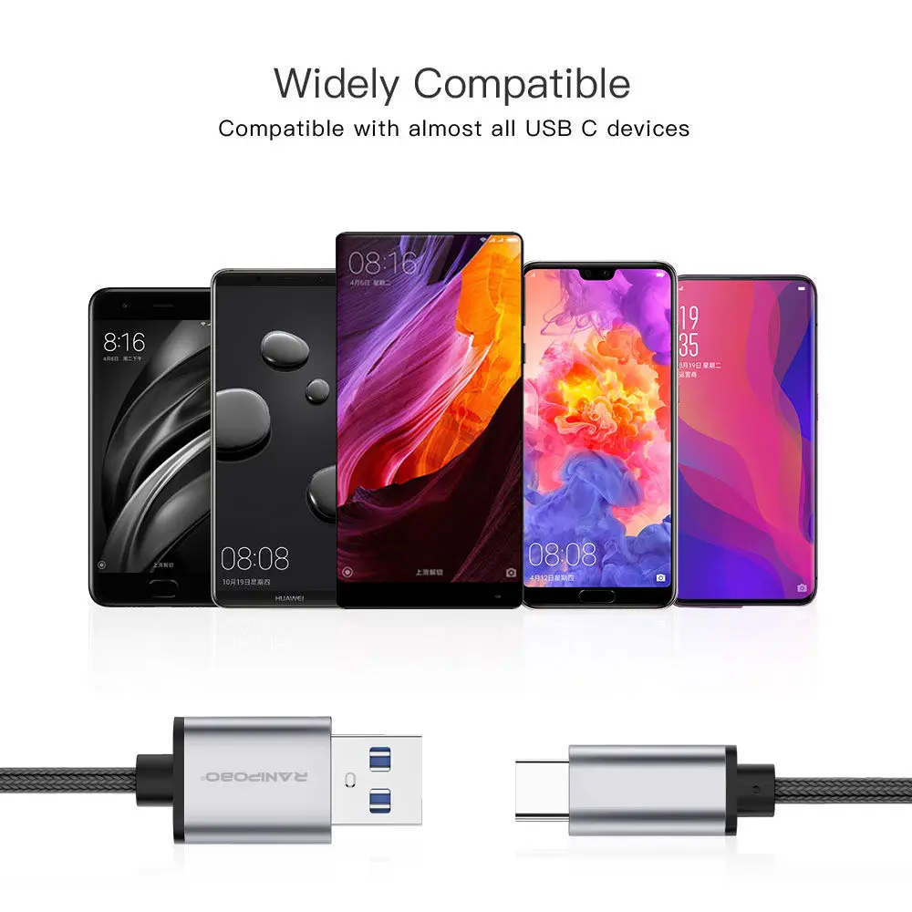 Тип C Тип кабеля-C на USB 3,0 быстро зарядки 3A алюминиевый сплав+ плетеный нейлоновый для samsung S8 Note8 xiaomi mi5
