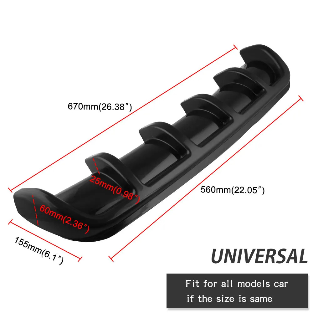 Универсальный яркий черный автомобиль-Стайлинг ABS задний Акулий плавник стиль изогнутый бампер для губ Диффузор Акула 6 плавников спойлер комплект SSW019-BK