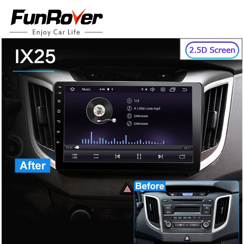 Top Funrover 2.5D+IPS Car Multimedia player 2 din Android 9.0 radio DVD Navi For hyundai ix25 creta 2014 2015 2016 gps stereo RDS BT 2