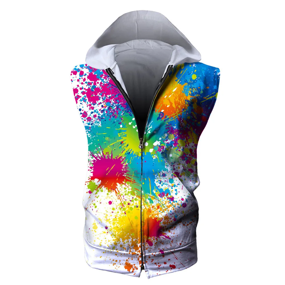ONSEME Punk Paint Graffiti Art 3D Hoodies Men Zipper Sleeveless Hoodie