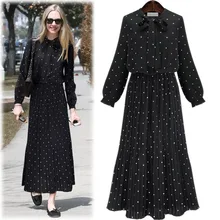 2019 Boho Summer Pleated Maxi Dress Long Sleeve Black Bow Tie Plus Size Polka Dot Tunic Beach Long Dress XXXL 2019 Boho Summer Pleated Maxi Dress Long Sleeve Black Bow Tie Plus Size Polka Dot Tunic Beach Long Dress XXXL