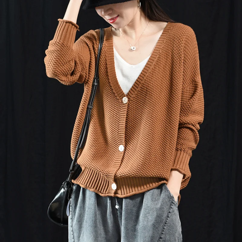 

Autumn Winter Sweater Women Retro Knitting Loose jackets New Female Tops V-Neck Cardigan Long-sleeved Casual Sweater Coat