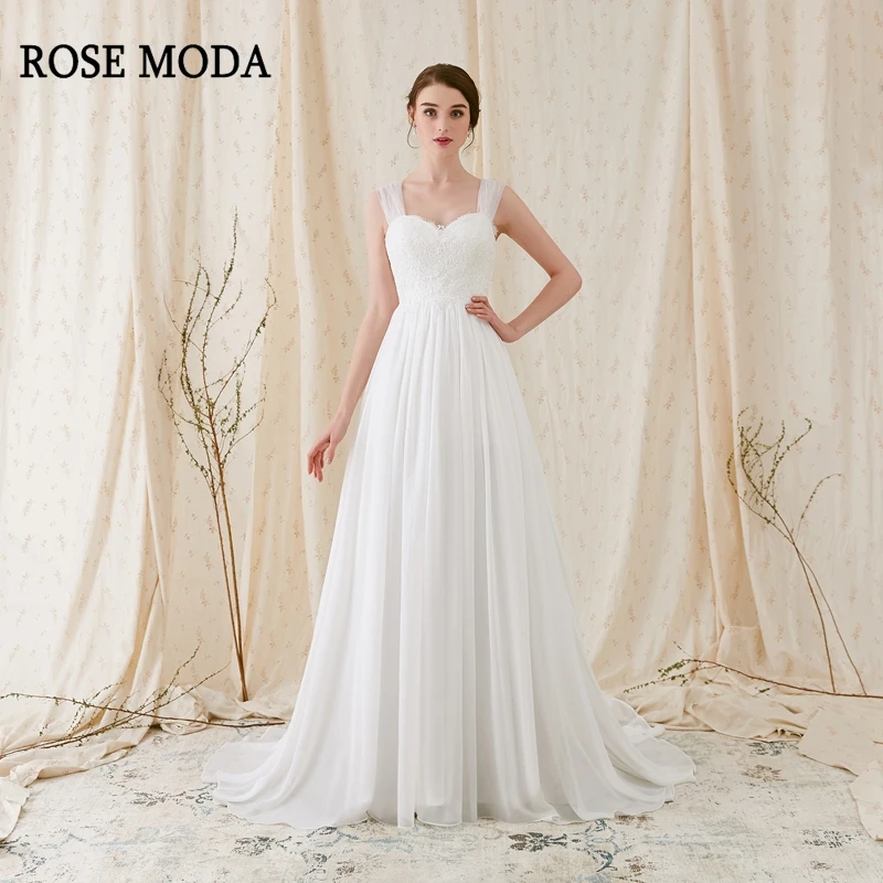 Rose Moda Cap Sleeves Chiffon Boho Wedding Dress with Bow Lace Bohemian Wedding Dresses 2019 Real Photos Rose Moda Cap Sleeves Chiffon Boho Wedding Dress with Bow Lace Bohemian Wedding Dresses 2019 Real Photos